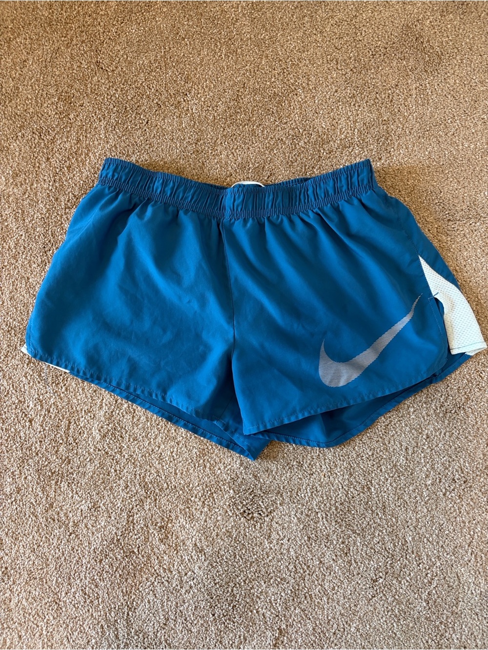 Nike Teal-Blue Women's Athletic Shorts with Silver Swoosh